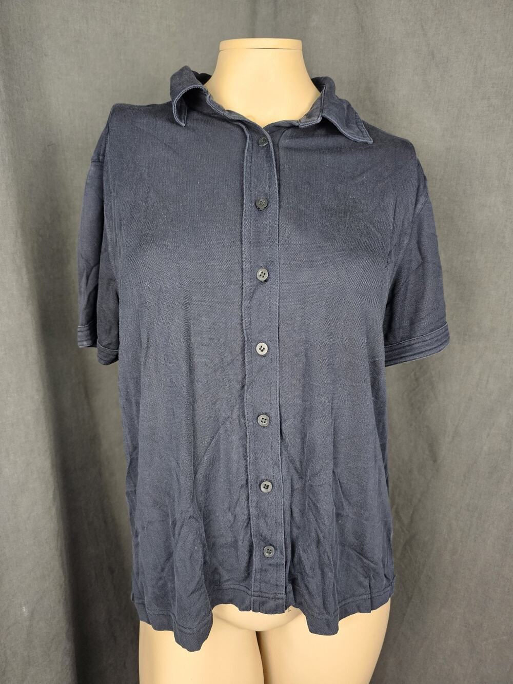 Eagle's Eye 100% Silk Shirt Womens Large Blue Textured Short Sleeve Button Up